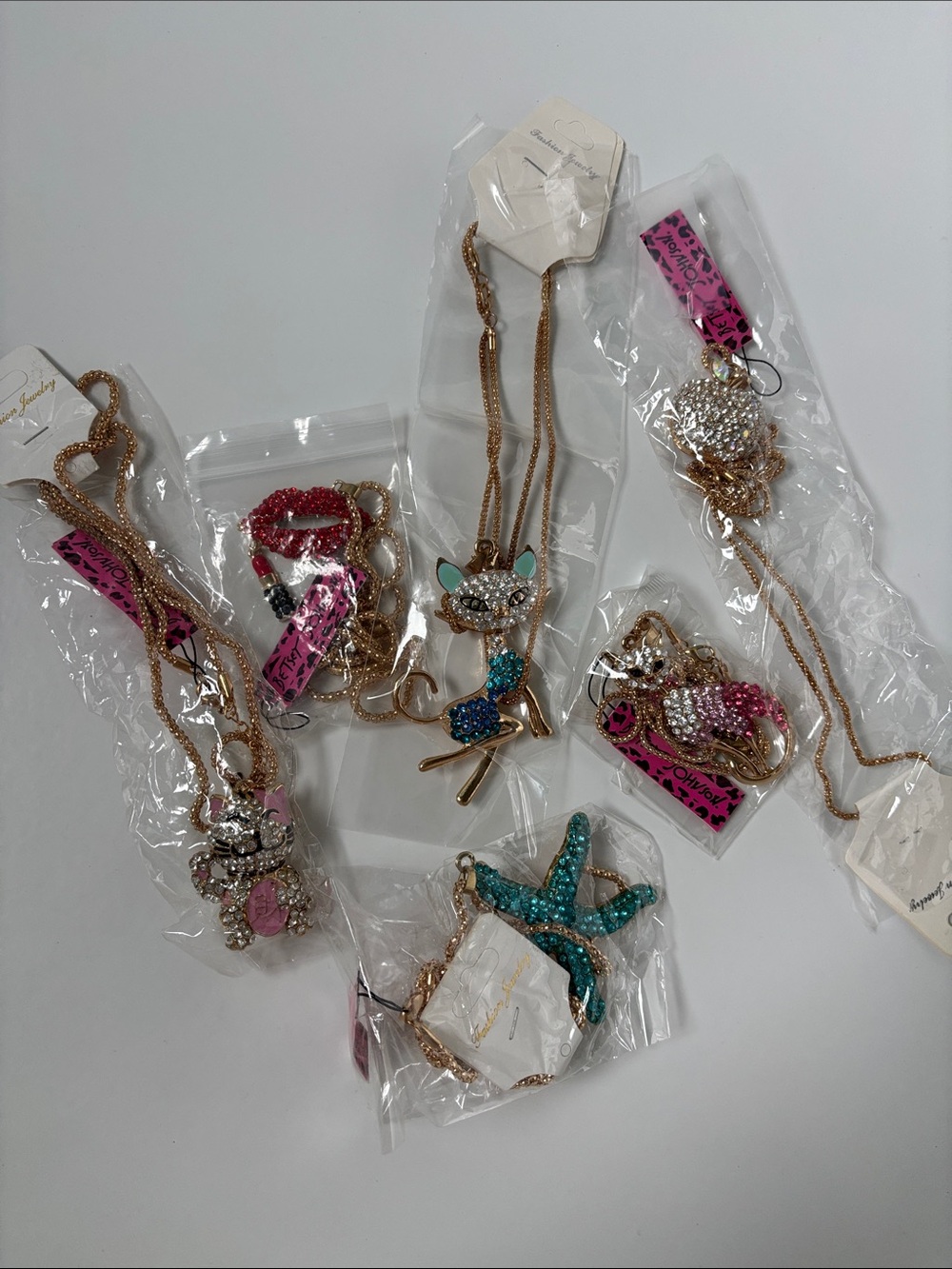 Fashion Jewelry Gold-Tone Multicolor Crystal Animal & Sea Charms Necklace Set